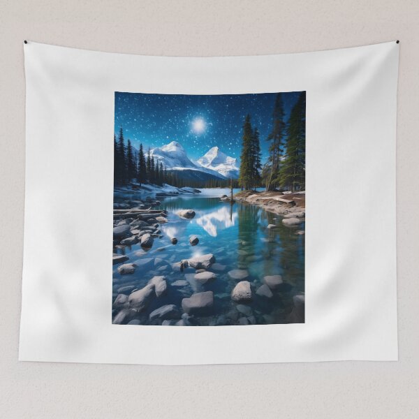 Item preview, Cold Winter Night Landscape: Snowy Mountains Under Moon and Stars designed and sold by Shirtastically.