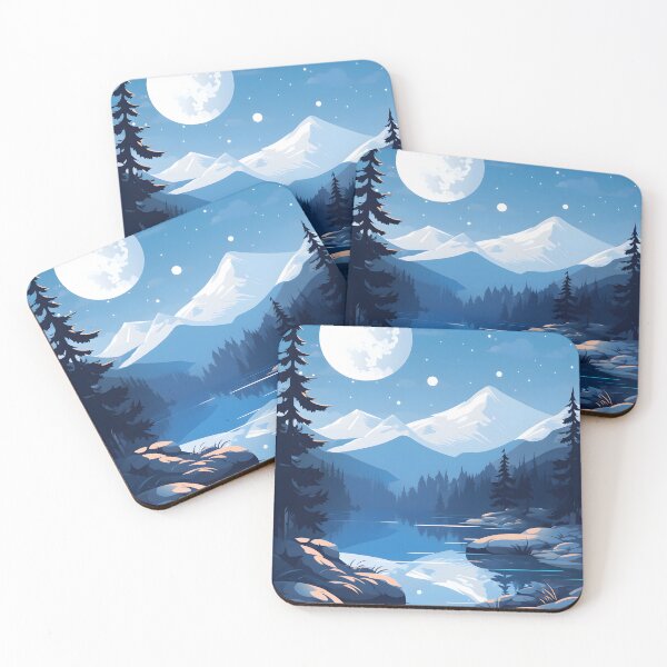 Item preview, Cold Winter Night Landscape: Snowy Mountains Under Moon and Stars designed and sold by Shirtastically.