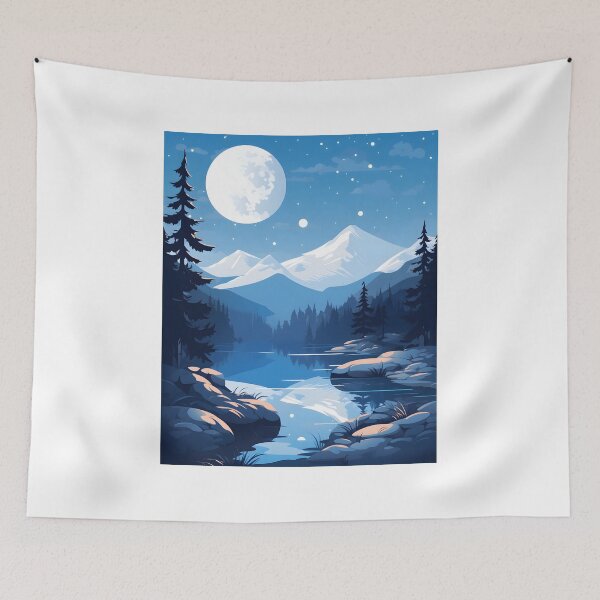Item preview, Cold Winter Night Landscape: Snowy Mountains Under Moon and Stars designed and sold by Shirtastically.