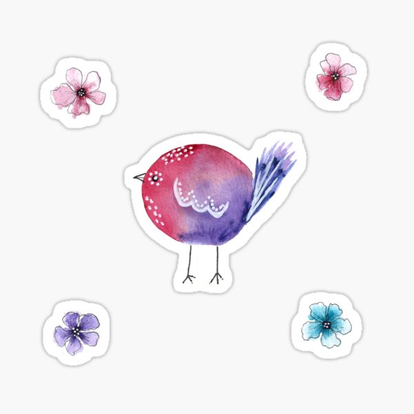 Item preview, Colorful quirky whimsical bird pink BG designed and sold by HanliesArt.