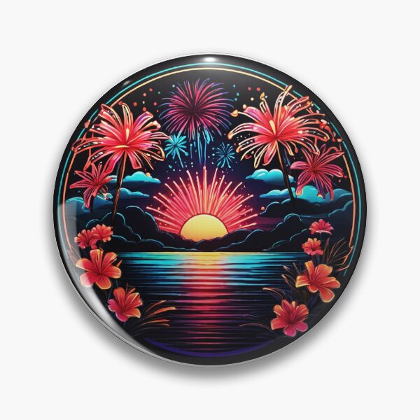 Item preview, Neon Fireworks over Neon Sea with Neon Orchids designed and sold by NautiChic.