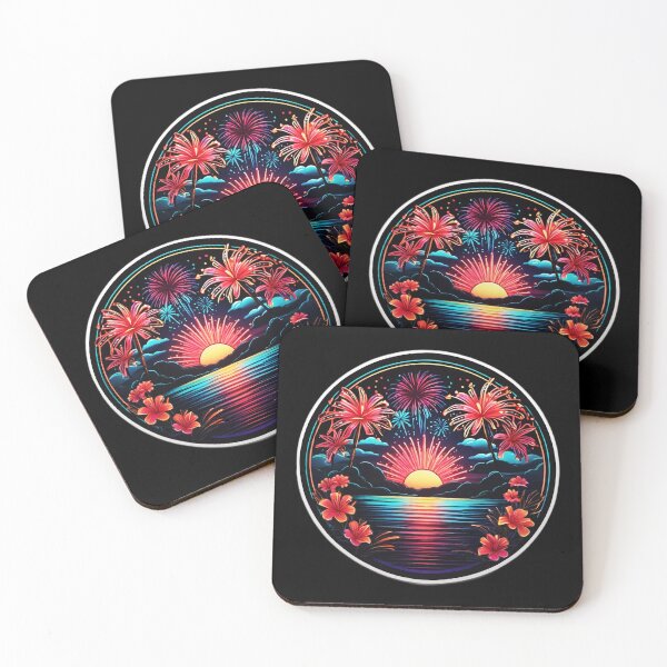 Item preview, Neon Fireworks over Neon Sea with Neon Orchids designed and sold by NautiChic.