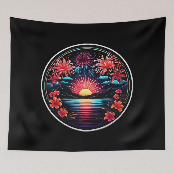 Item preview, Neon Fireworks over Neon Sea with Neon Orchids designed and sold by NautiChic.