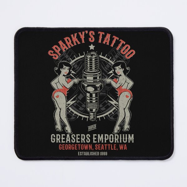 Item preview, Sparky's Tattoo, Studio Design, Greasers, Rockers, Bikers, Pinup Girl, Seattle designed and sold by Proverbial Wisdom Design.