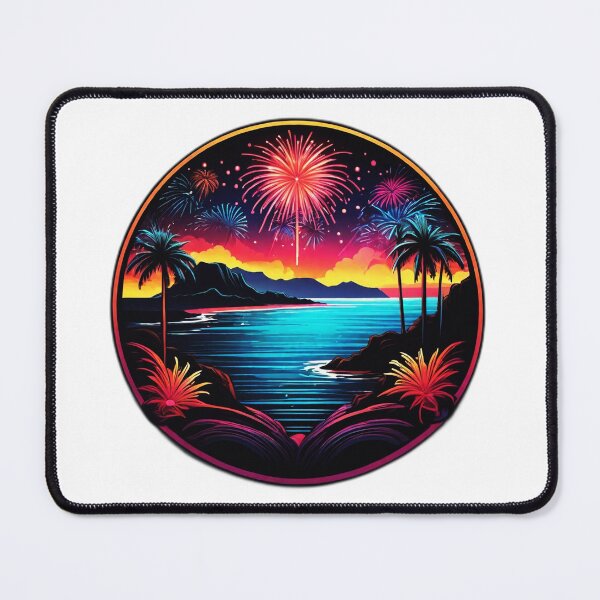 Item preview, Neon Fireworks over Neon Ocean with Neon Hawaii Orchids designed and sold by NautiChic.