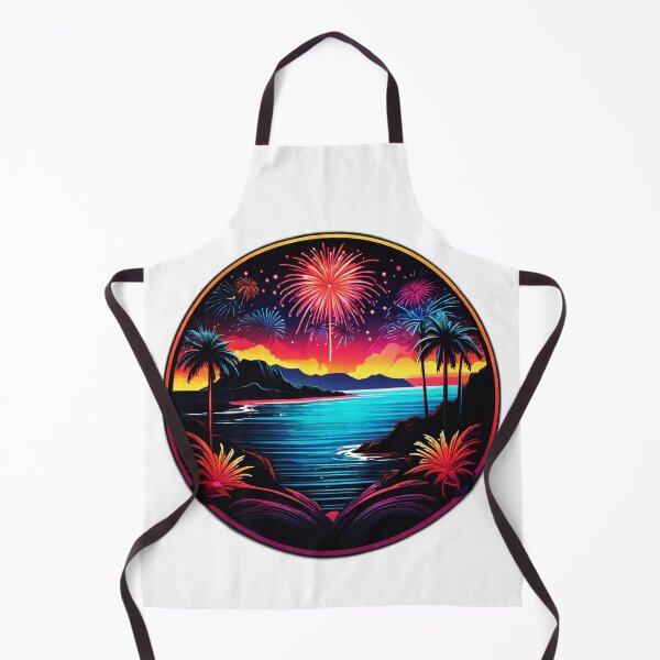 Item preview, Neon Fireworks over Neon Ocean with Neon Hawaii Orchids designed and sold by NautiChic.