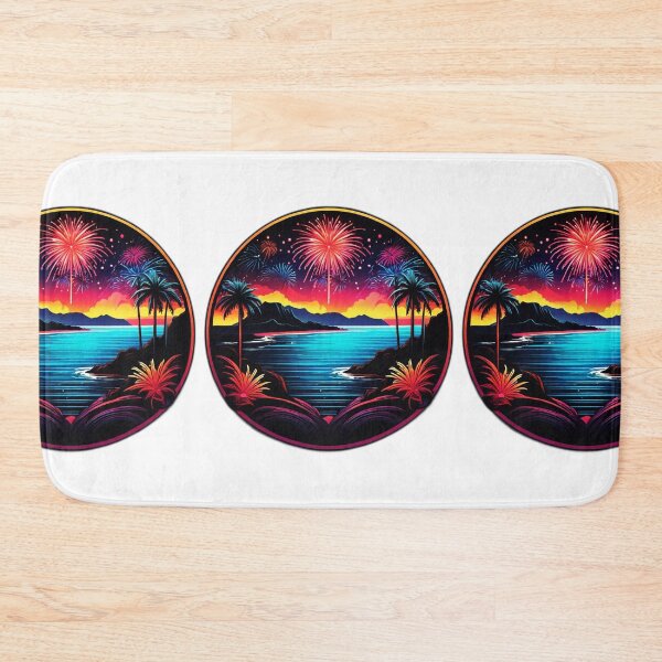 Item preview, Neon Fireworks over Neon Ocean with Neon Hawaii Orchids designed and sold by NautiChic.