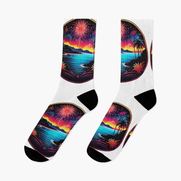 Item preview, Neon Fireworks over Neon Ocean with Neon Hawaii Orchids designed and sold by NautiChic.
