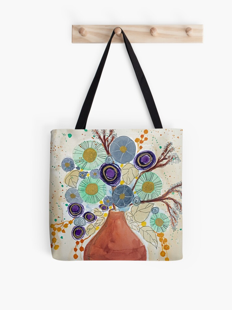 Thumbnail 1 of 2, Tote Bag, Brown vase with fantasy flowers designed and sold by BirgitteB.