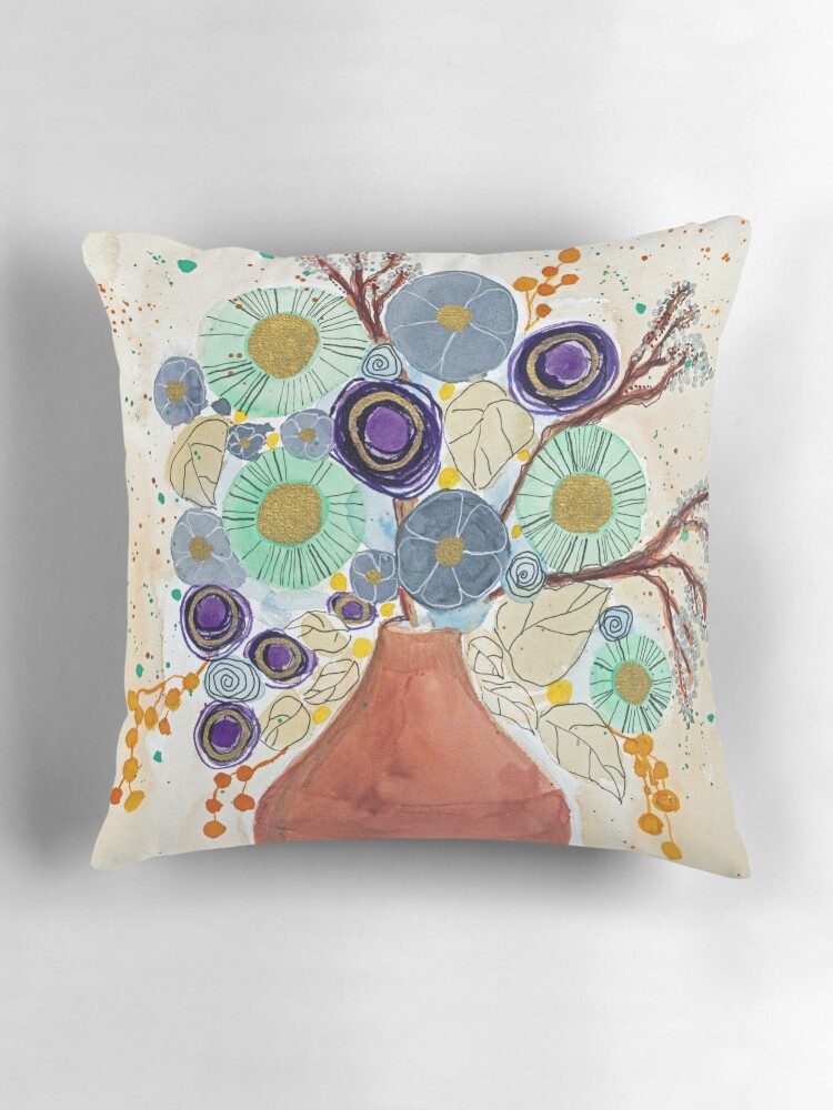 Thumbnail 3 of 4, Pillow, Brown vase with fantasy flowers designed and sold by BirgitteB.