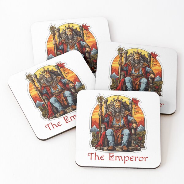 Artikelvorschau, Tarotkarte Große Arkana Der Kaiserkönig bei Sonnenuntergang entworfen und verkauft von Pixel Waite.