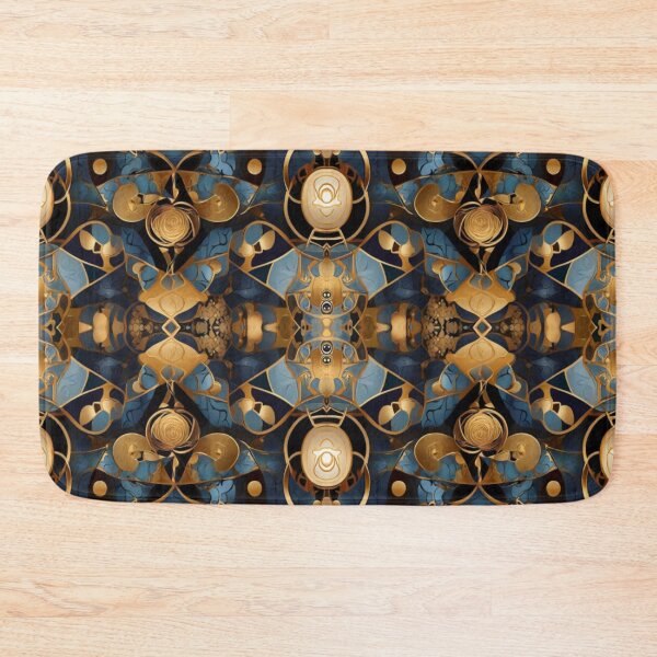 Item preview, Gold, cream and blue pattern designed and sold by Flowersonstuff.