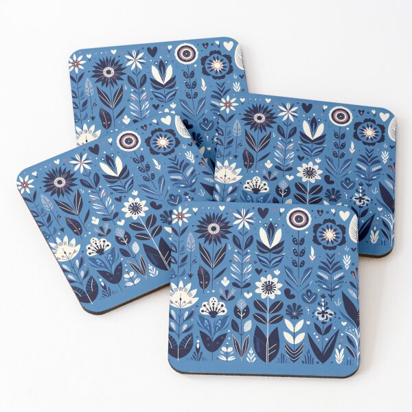 Item preview, Scandinavian Folk Art light blue floral pattern  designed and sold by FOLK ART FUSION.