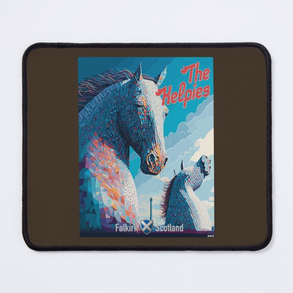 Item preview, The Kelpies Helix Park Falkirk Retro Travel Poster Sticker T-Shirt 01 designed and sold by LocationInks.