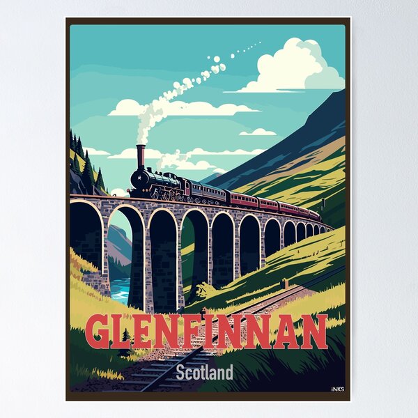 Item preview, Glenfinnan Viaduct Scotland Retro Travel Poster Sticker T-Shirt 01 designed and sold by LocationInks.