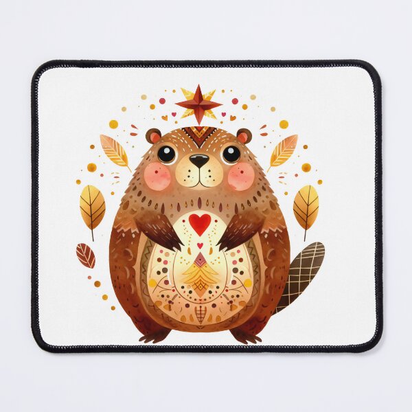 Item preview, Scandinavian Folk Art Cute Chubby Beaver designed and sold by FOLK ART FUSION.