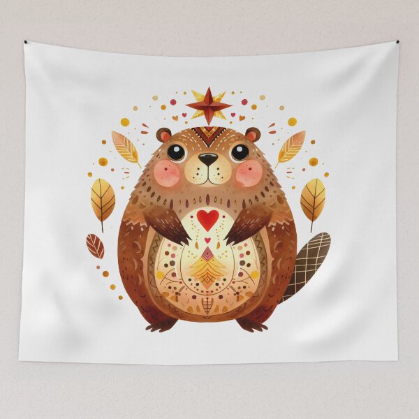 Item preview, Scandinavian Folk Art Cute Chubby Beaver designed and sold by FOLK ART FUSION.