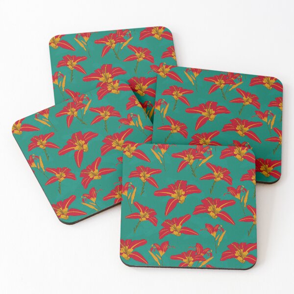 Item preview, Red Daylily Pattern with Green Background designed and sold by danibelldesigns.