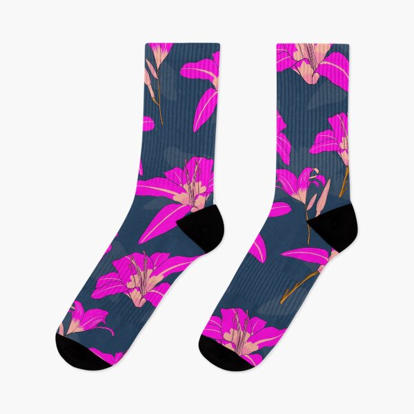 Item preview, Hot Pink Daylilies Pattern with Dark Blue Background designed and sold by danibelldesigns.