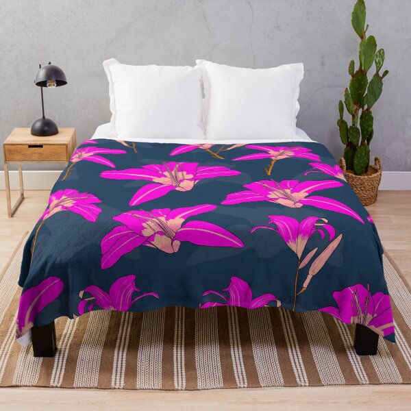 Item preview, Hot Pink Daylilies Pattern with Dark Blue Background designed and sold by danibelldesigns.