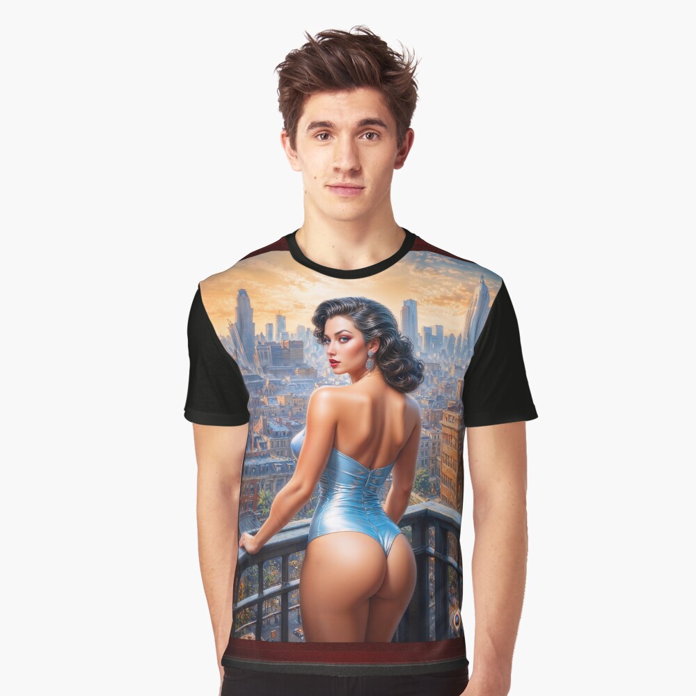 A Pin Up Girl View At Dusk Mesmerizing AI Concept Art by Xzendor7 Graphics T-Shirt