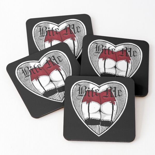 Item preview, Booty Bite - black and white sexy cartoon, comics butt, heart shaped sticker, dark red lingerie, designed and sold by SSINAMOON.