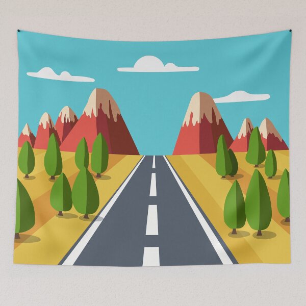 Item preview, Vector illustration of a mountain cartoon road landscape designed and sold by Familyshmot.
