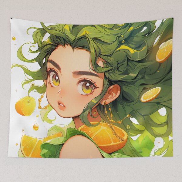 Item preview, Vibrant Green and Citrus Anime Girl designed and sold by bubblegoth.
