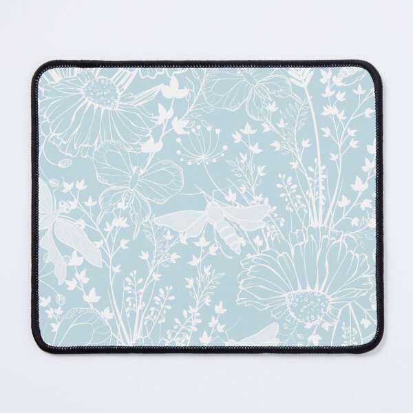 Item preview, White butterflies and grass on soft blue background  designed and sold by kMariaART.