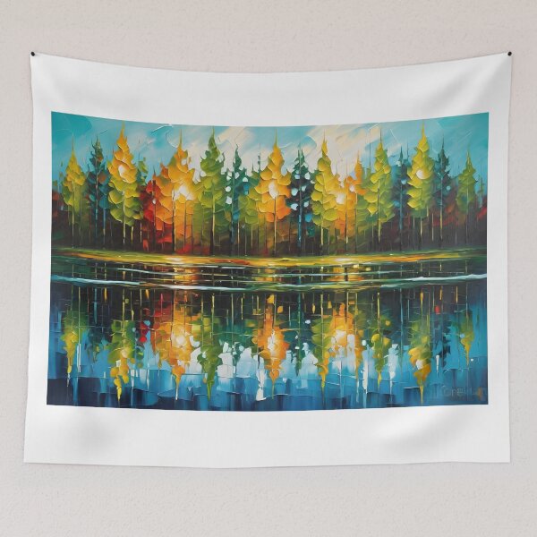 Item preview, oil painting trees in forest with reflection designed and sold by KarloCuki.