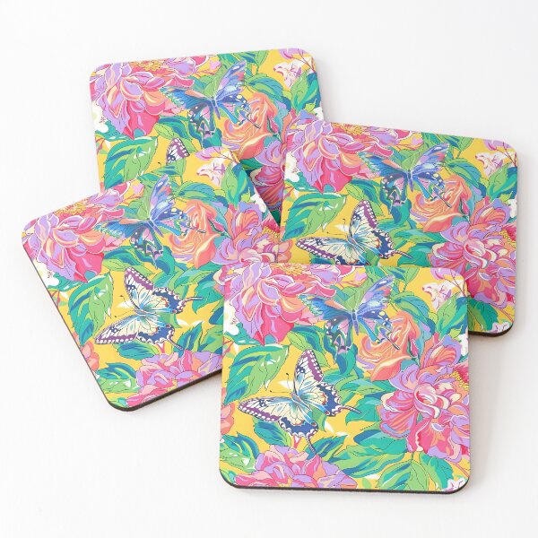 Item preview, Peonies and Monarch butterflies in 70s style designed and sold by SophieClimaArt.