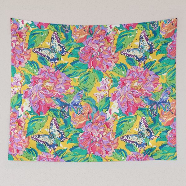Item preview, Peonies and Monarch butterflies in 70s style designed and sold by SophieClimaArt.