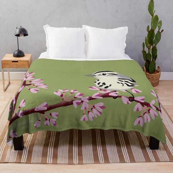 Item preview, Black-and-white Warbler female on Redbud designed and sold by Peleegirl.
