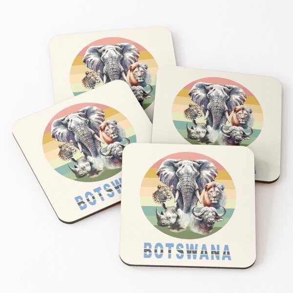 Item preview, Botswana Big 5 Watercolor on Retro Sunset for Botswana Fans designed and sold by Scotch Macaskill.