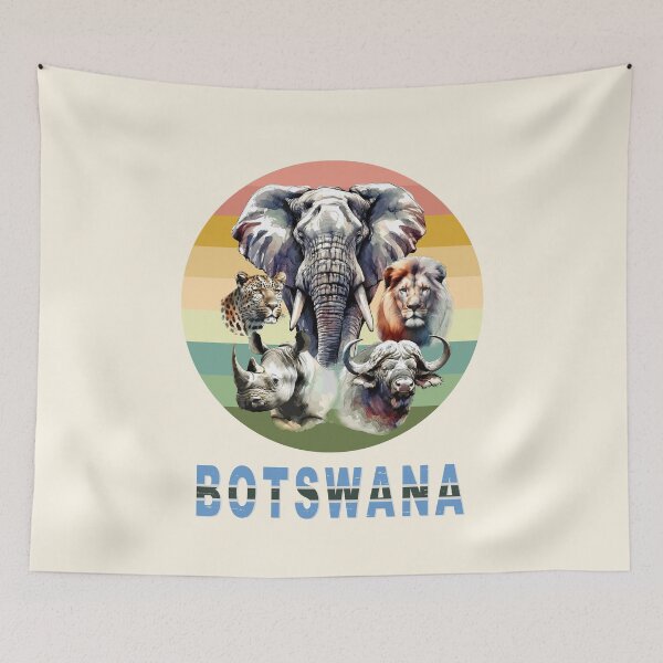 Item preview, Botswana Big 5 Watercolor on Retro Sunset for Botswana Fans designed and sold by Scotch Macaskill.