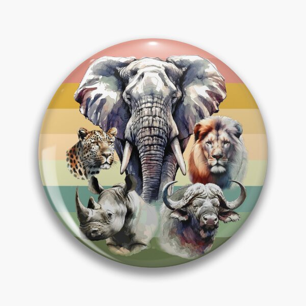 Item preview, Africa's Big 5 Watercolor on Retro Sunset for Wildlife Fans designed and sold by Scotch Macaskill.