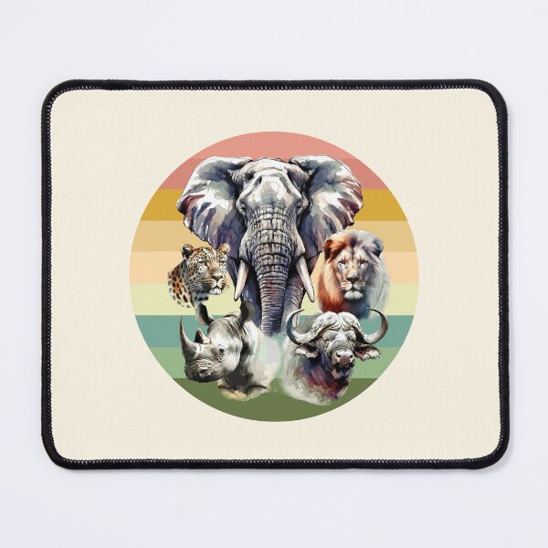 Item preview, Africa's Big 5 Watercolor on Retro Sunset for Wildlife Fans designed and sold by Scotch Macaskill.