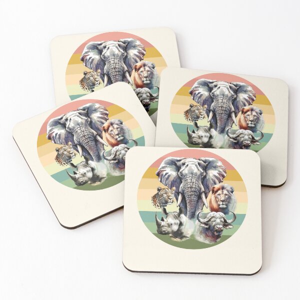 Item preview, Africa's Big 5 Watercolor on Retro Sunset for Wildlife Fans designed and sold by Scotch Macaskill.