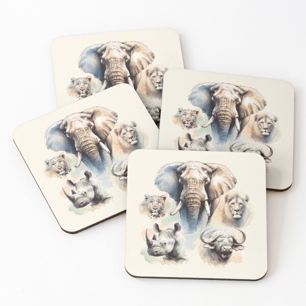 Item preview, Africa's Big 5 in Line and Wash Watercolor for Wildlife Fans designed and sold by Scotch Macaskill.