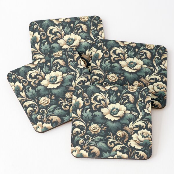 Item preview, Dark Teal & Gold Damask With Roses designed and sold by DesignsByPrnces.