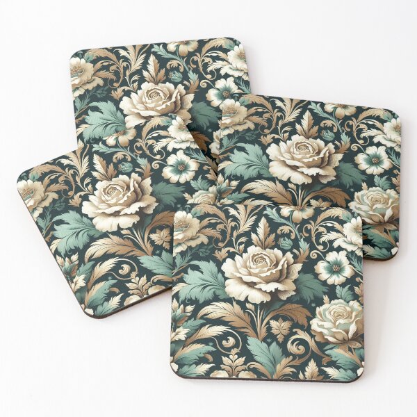 Item preview, Dark Teal & Gold Damask With Roses designed and sold by DesignsByPrnces.