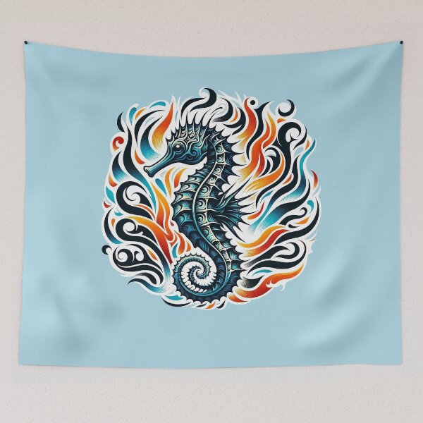 Item preview, Tribal Flames Seahorse - Unique  Artwork designed and sold by SandbarTees.