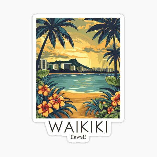 Item preview, A Vintage Travel Illustration of Waikiki - Hawaii designed and sold by GoodOldVintage.