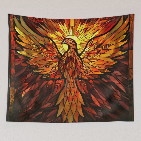 Item preview, stained glass phoenix rising print designed and sold by dcrc.