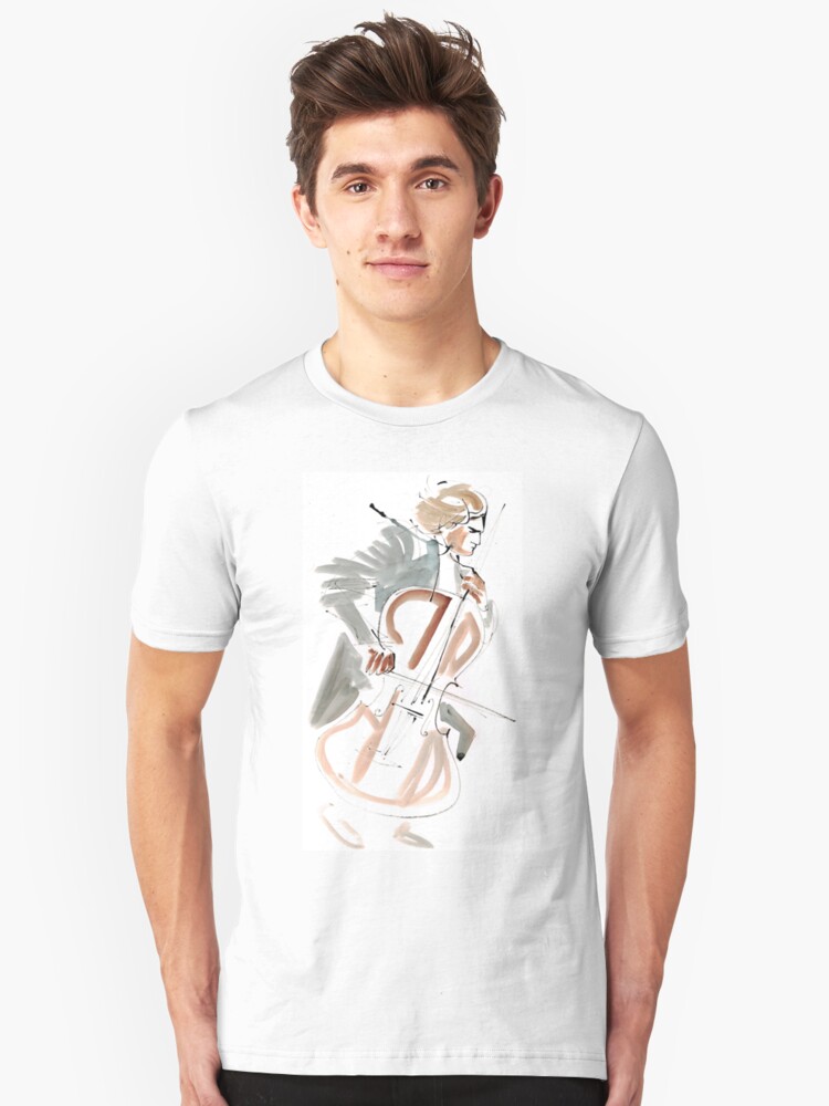 Alternate view of Cello Player Musician Expressive Drawing Slim Fit T-Shirt