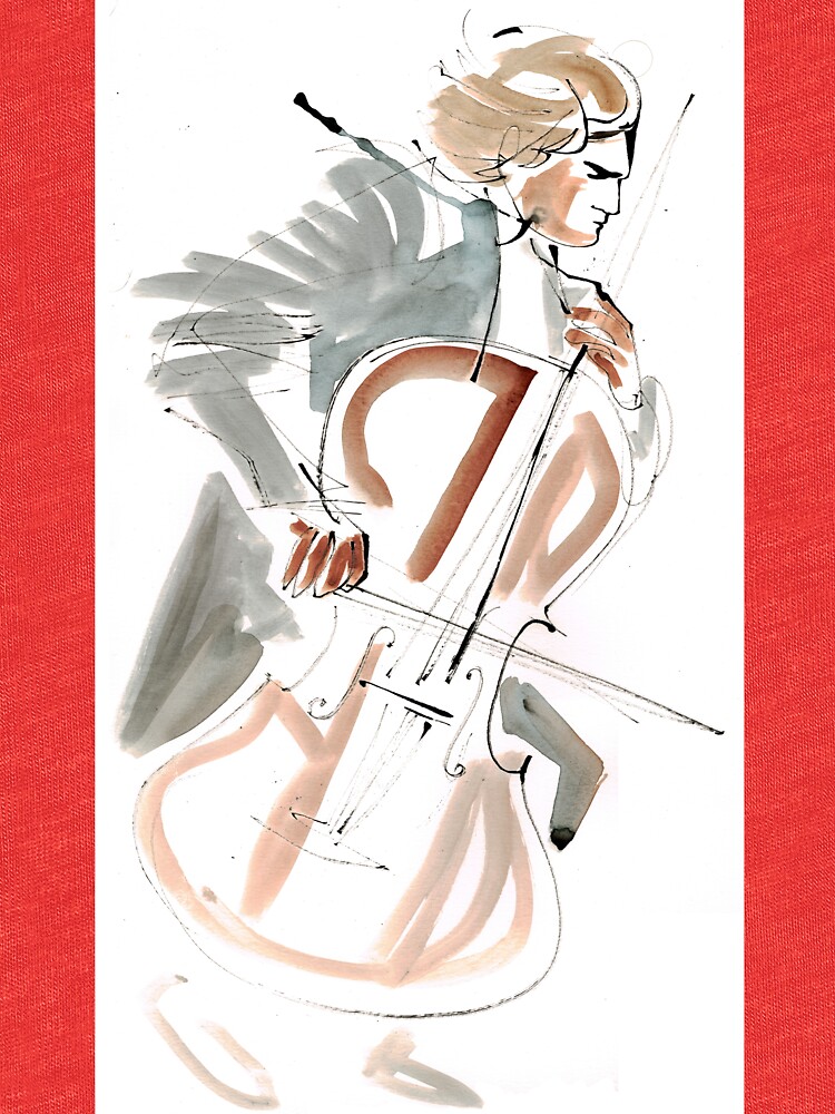 Cello Player Musician Expressive Drawing by CatarinaGarcia