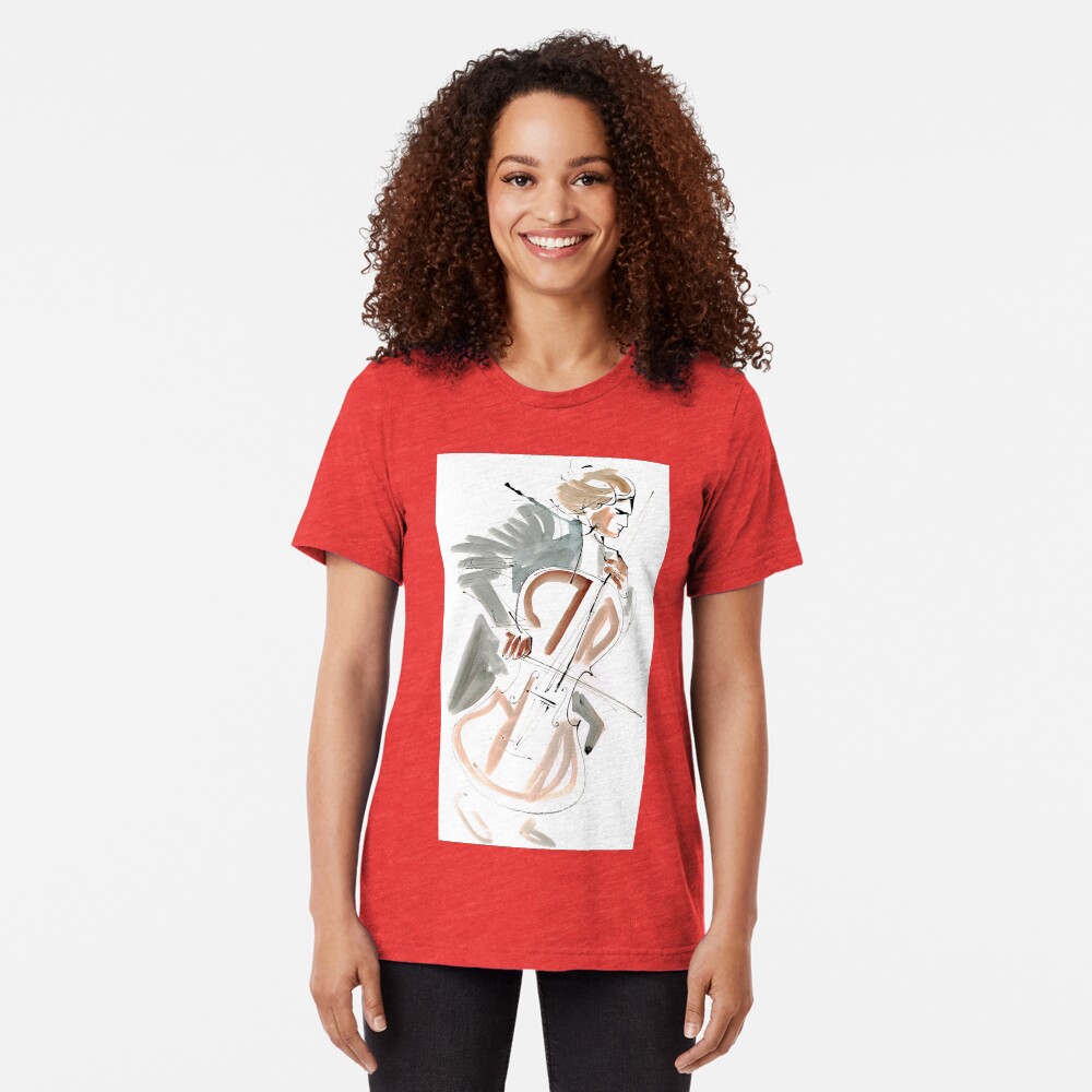 Cello Player Musician Expressive Drawing Tri-blend T-Shirt