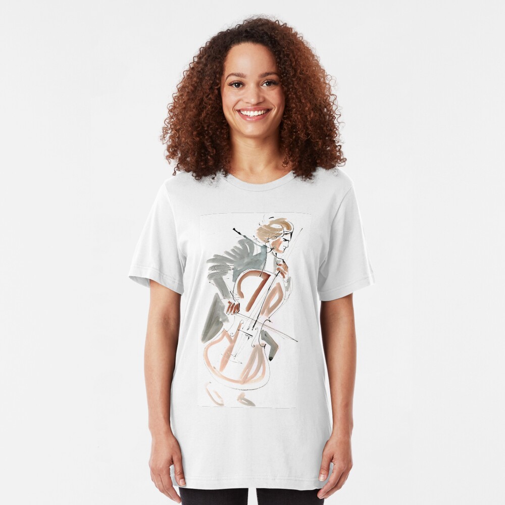 Cello Player Musician Expressive Drawing Slim Fit T-Shirt