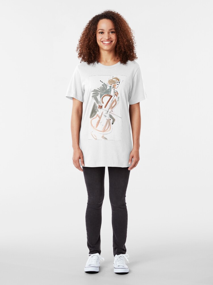 Alternate view of Cello Player Musician Expressive Drawing Slim Fit T-Shirt