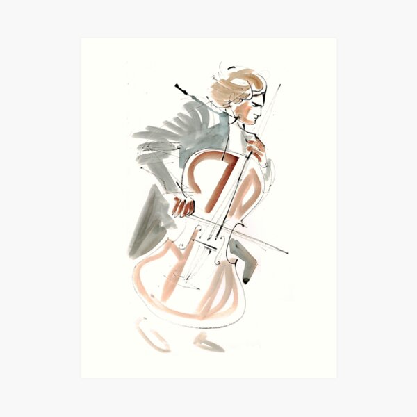 Cello Player Musician Expressive Drawing Art Print